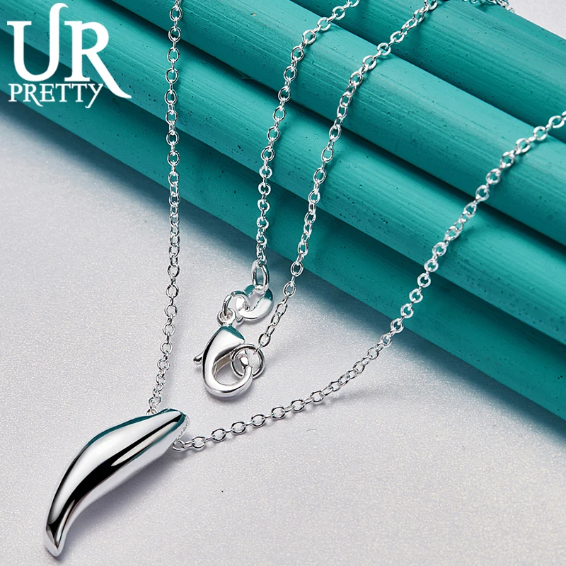 

URPRETTY 925 Sterling Silver Smooth Long Solid Pendant Necklace 16/18/20/22/24/26/28/30 Inch Chain For Woman Wedding Jewelry