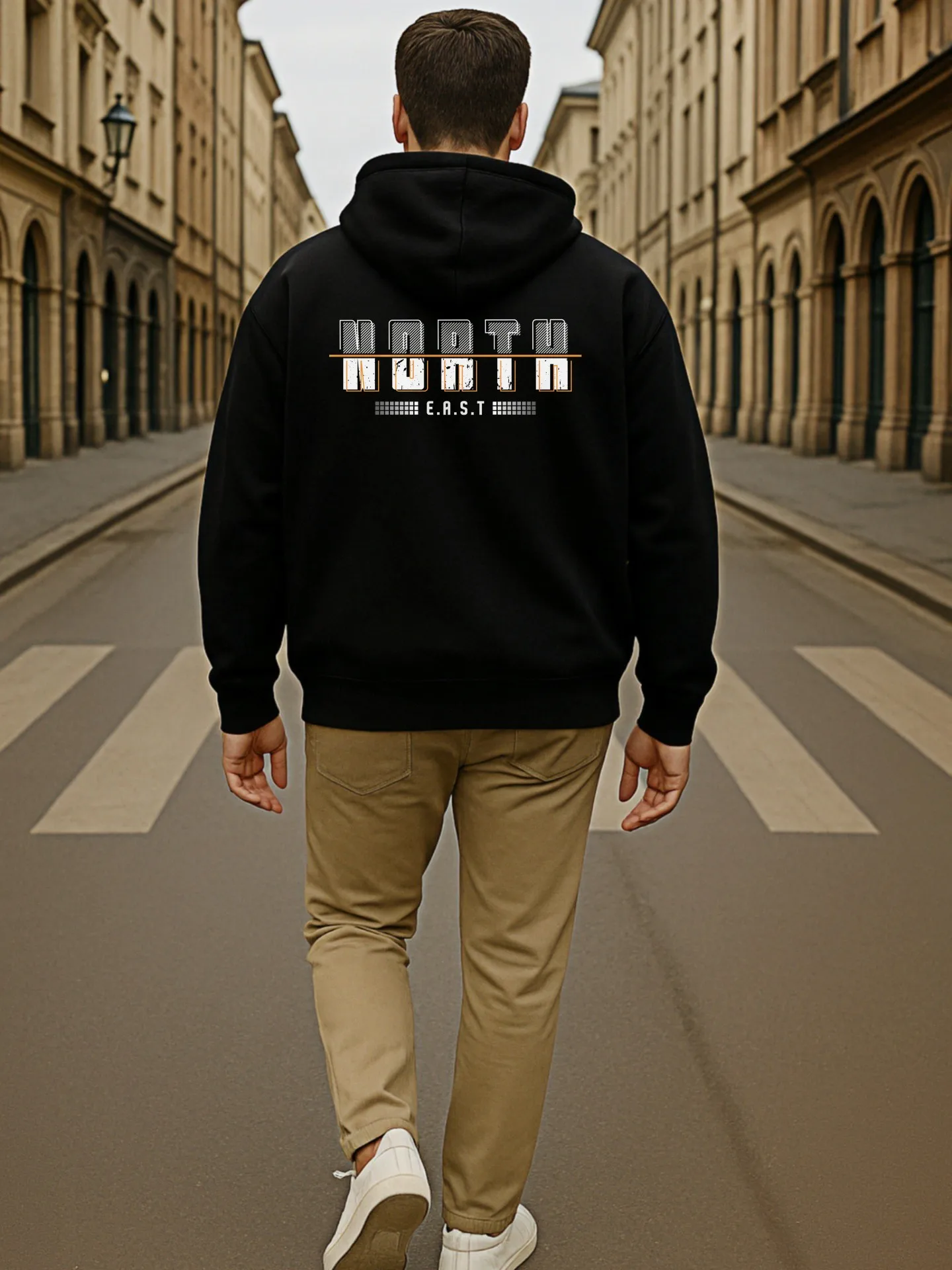 هوديي برسومات جرافيك للرجال، بلوفر أحمر كبير الحجم مطبوع عليه حروف "North East"، سويت شيرت بسيط من ملابس الشارع #2