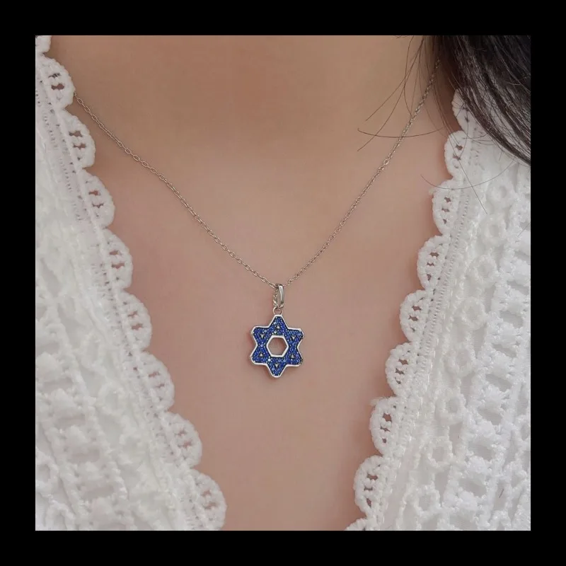 حار بيع نمط s925 الأزياء محب بسيط الرجال قلادة الكلاسيكية الأزرق السداسية العلامة #3