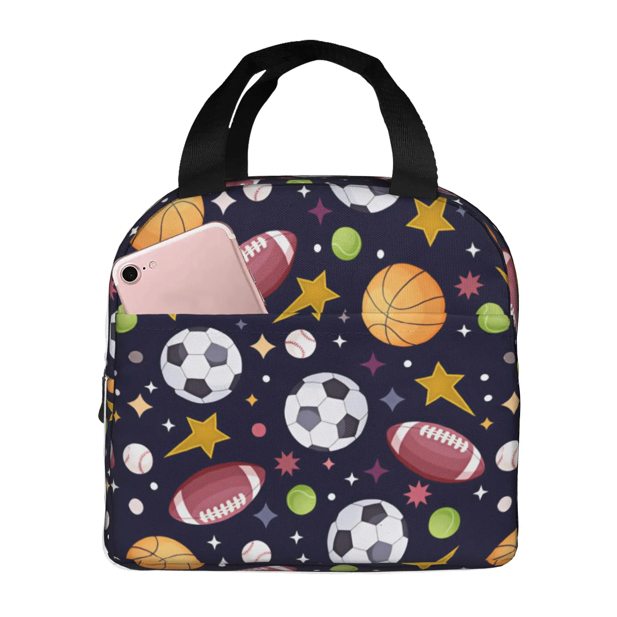 Footbally Basketball Baseball Stars Lunch Bag Men Women Soccerly Tennis ball Cooler Warm Insulated Lunch Boxes for School