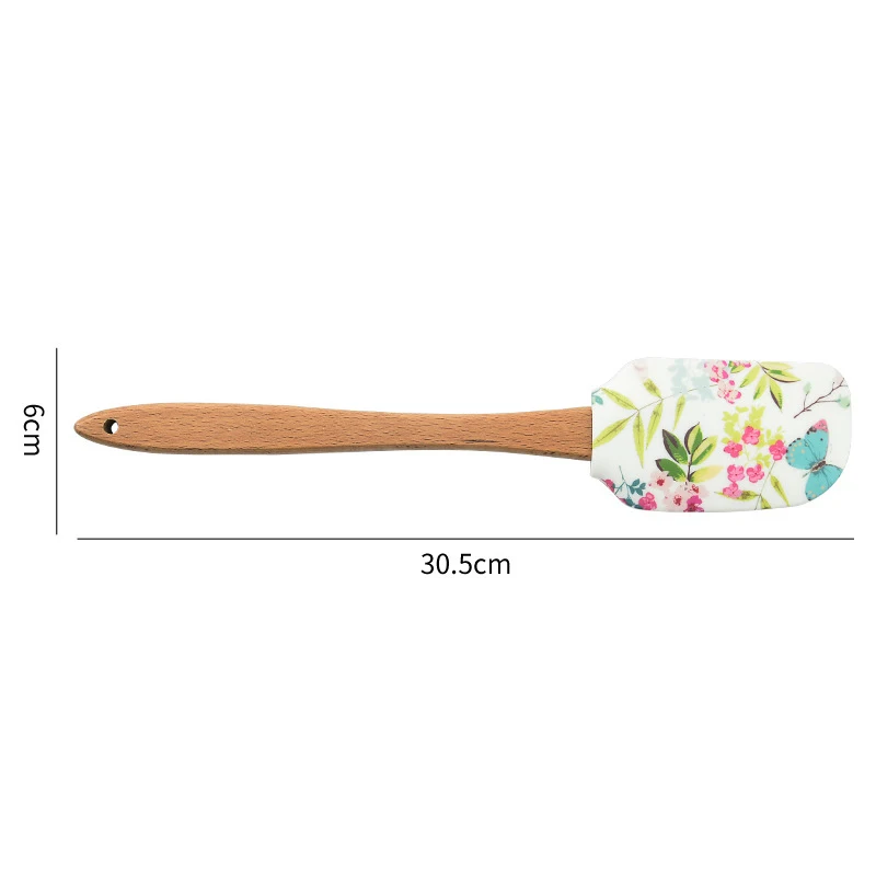 Non-stick Silicone Cookware with Wooden Handle Spatula Spoon Brush Sets Colorful Baking Kitchen Spatula Tools 30.5cm