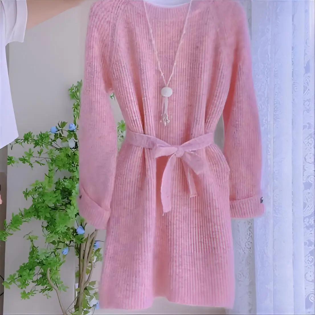 Knee Length Pullovers Woman Oversize Sweaters Jumpers Womend Distinctive Neckline Feature Collar Detail Elegant Refined Smart OL