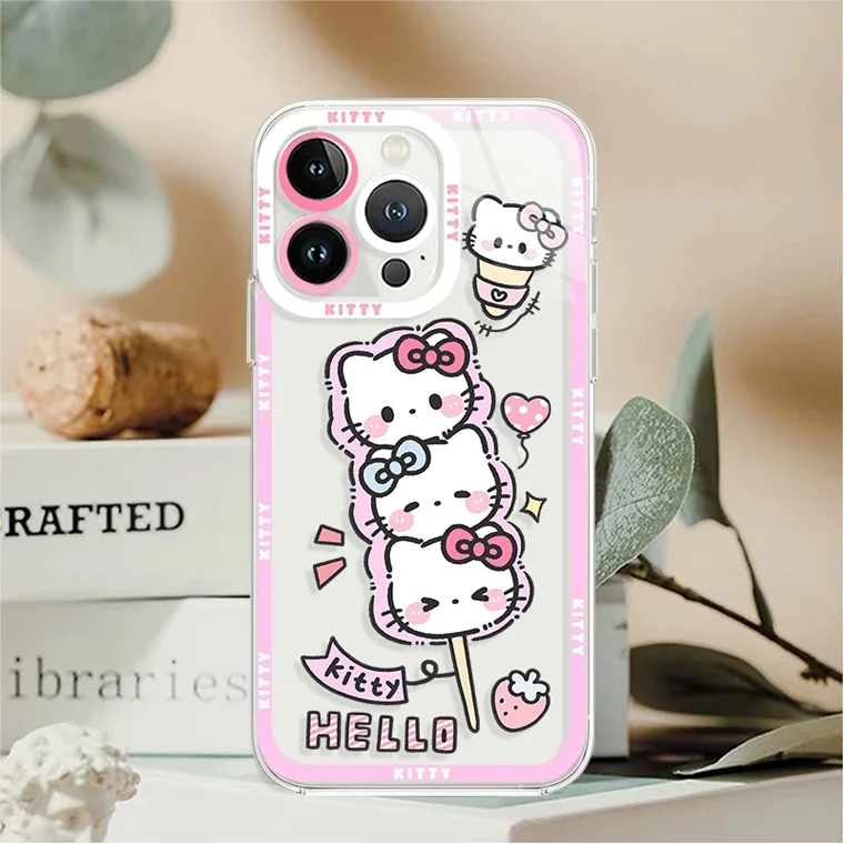 Sanrio Lovely Cinnamoroll Hello Kitty Phone Case for IPhone 16 15 14 13 12 11 Pro Max 7Plus Mini X XS XR Clear Soft Cover Fundas