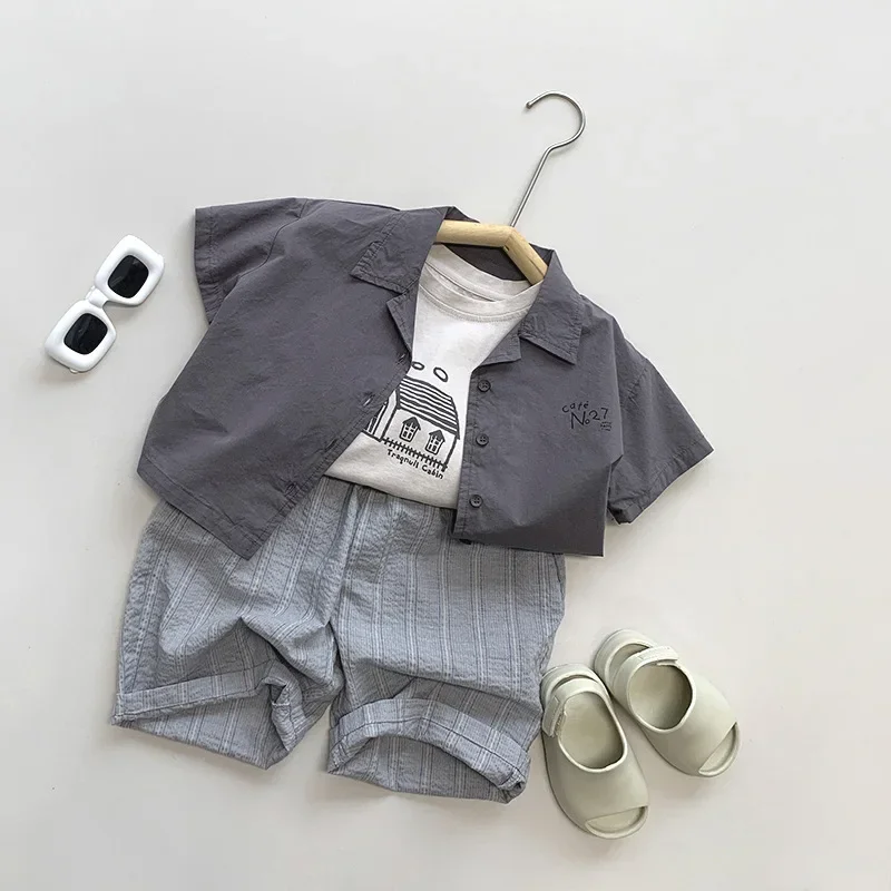 Lightweight cotton shirt 2024 summer new boys and girls Korean version of the Japanese personality style children's clothes