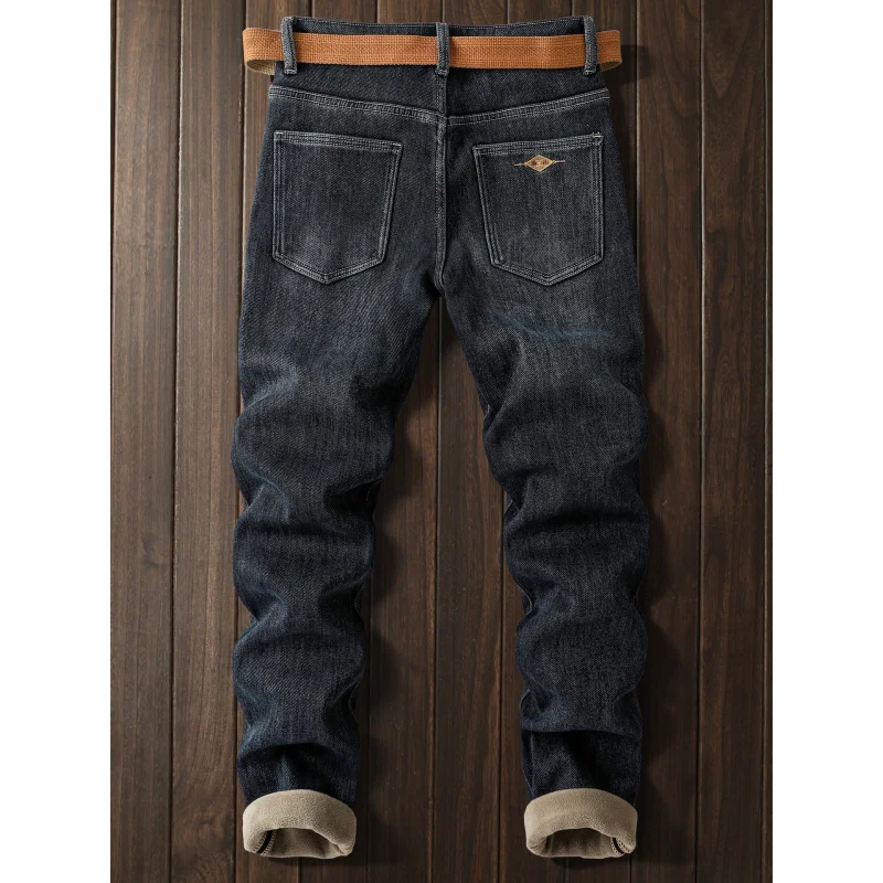 

2025New Fleece-Lined Thickened Jeans Men Trendy Stretch Thick Fleece Warm Fashion Casual Pants Winter