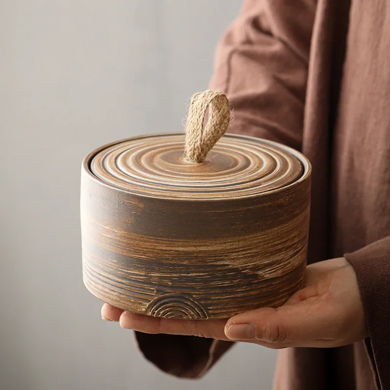 Ceramic Storage Jar Japanese Coarse Pottery Tea Storage Jar Retro Sealed Tea Storage Chamber