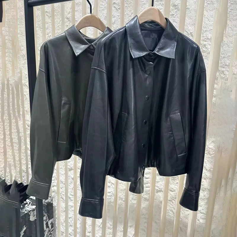 Giacca in Pelle PU con Collo Alto per Donna, Stile Francese, Vestibilità Ampia con Tasche Oblique per l'Autunno