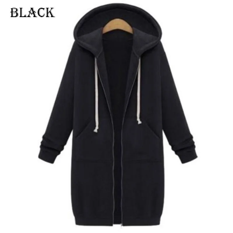 Fashion Women's Zipper Extended Coat Solid Color Hooded Long Sleeve with Velvet Thick Cardigan Windbreaker Women's Pants Coat
