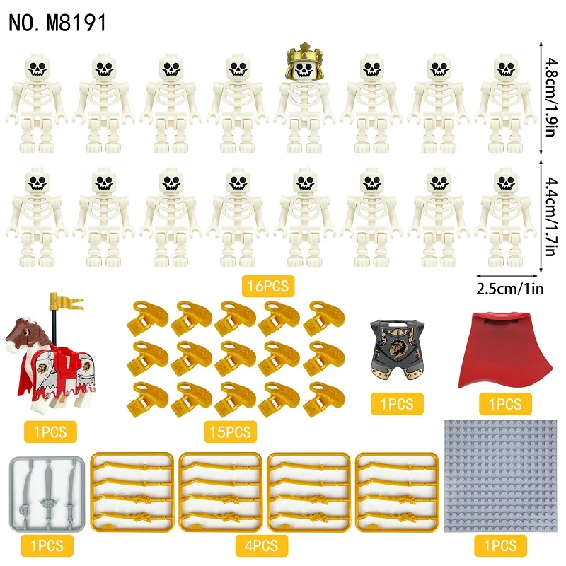 2025 Halloween witth 12PCS Medieval Knight Skeleton Legion Soldier Min Action Figures Sets Accessories Brick Building Blocks Toy