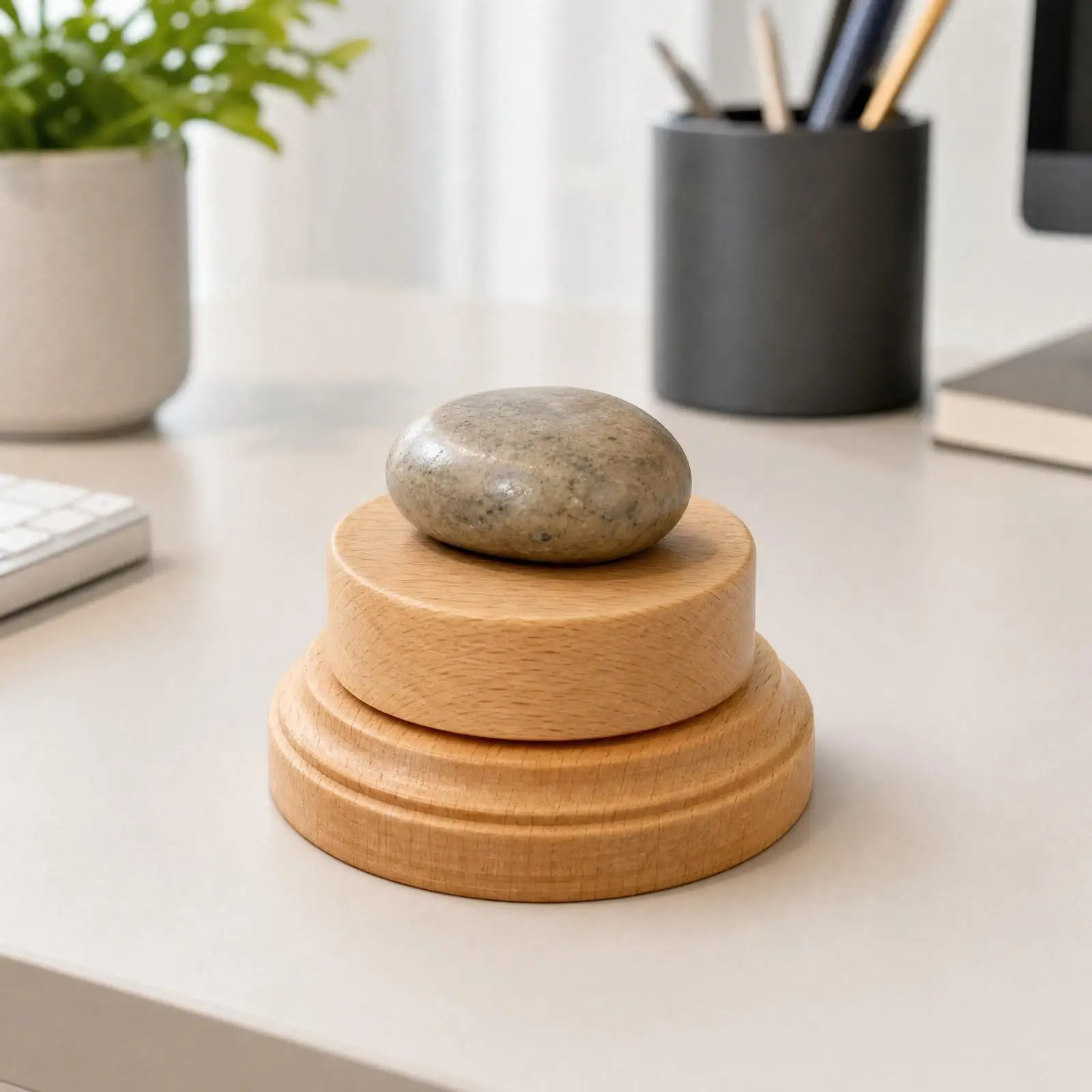 Wooden Display Riser Stand Two Tier Square Stepped Base for Decorative Pieces Shelves Cabinets Warm Organic Texture