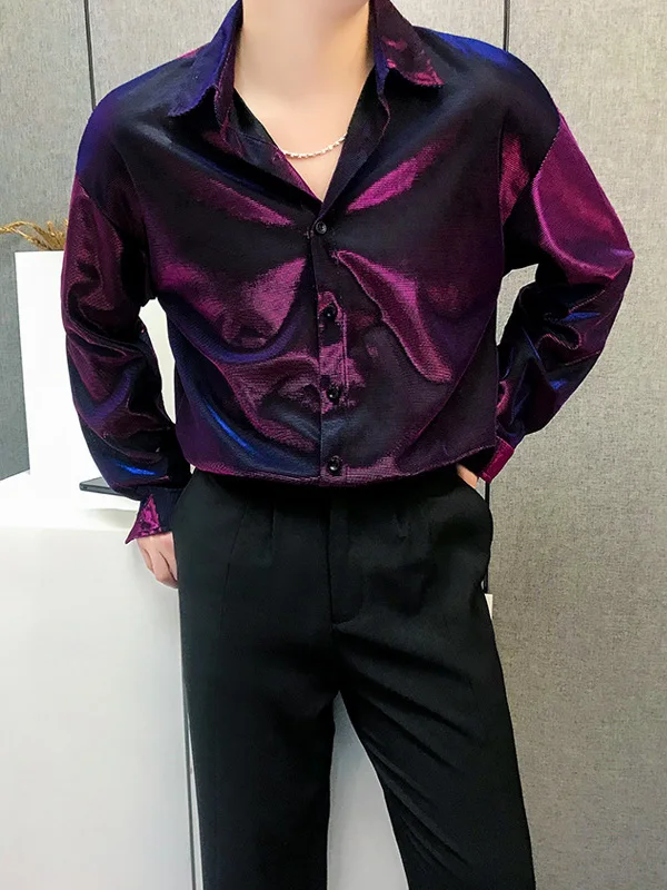 

Future Sensation Liquid Red Glossy Satin Neutral Loose Lazy Drape Bright Face irt for Men And Women Youth Faion Breathable