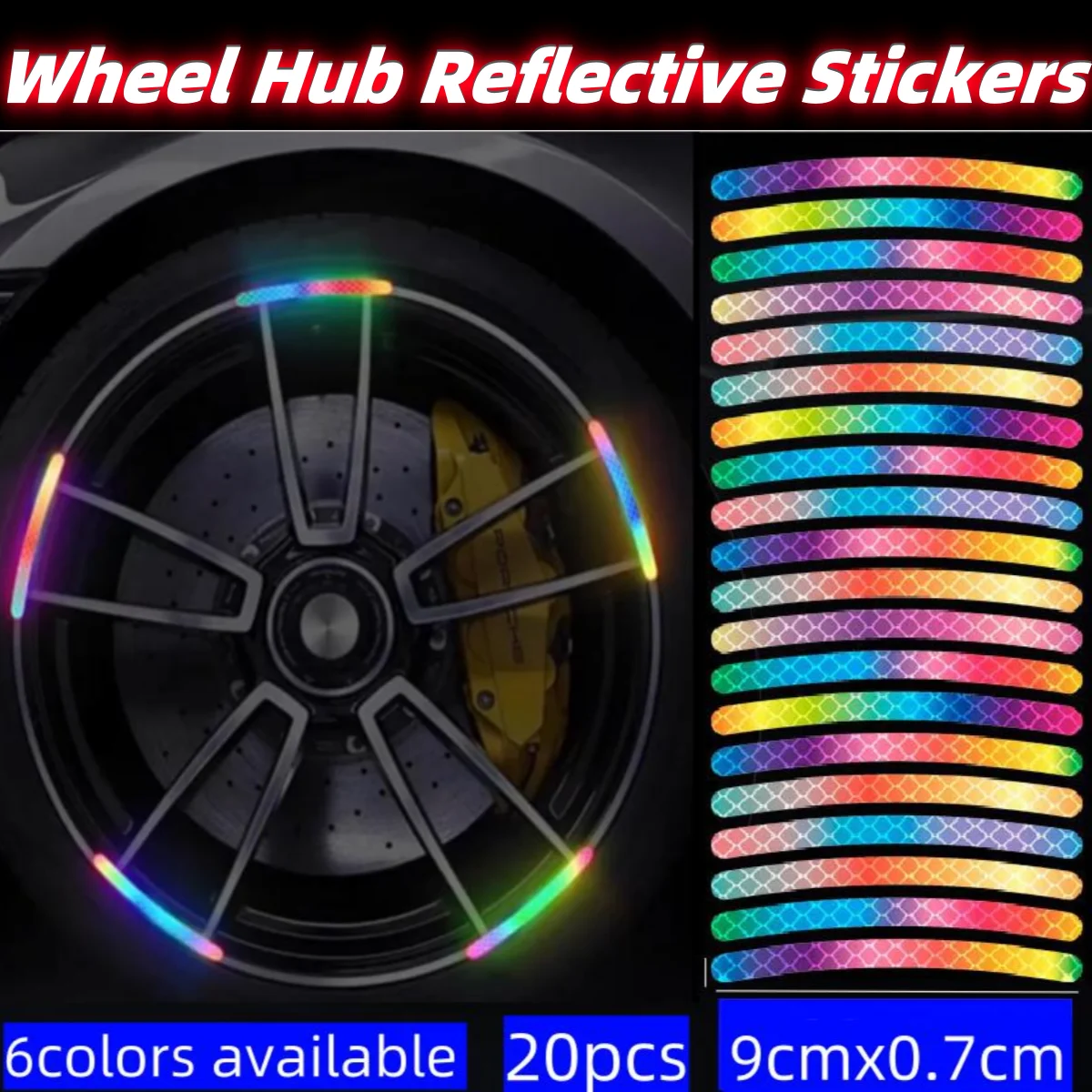

20Pcs Car Wheel Reflective Stickers Tire Rim Reflective Strips Night Driving Car Bike Motorcycle Hub Decals Decoration