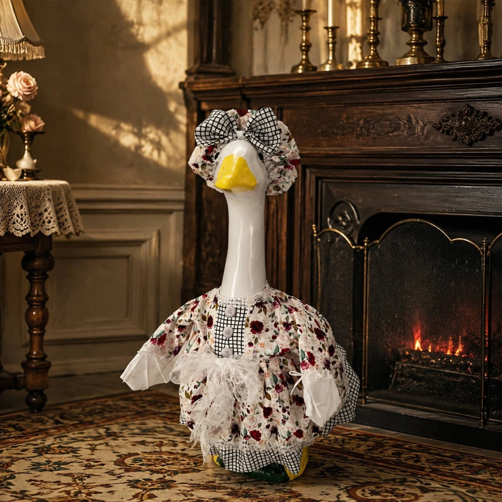 Goose Dress with Bonnet Farmhouse Goose Outfit with Bonnet Decor Spring Cute for Collectors, Garden, Entryway
