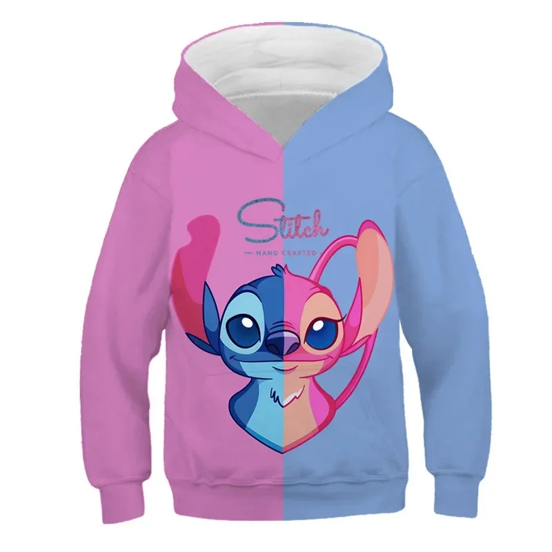 Disney Classic Anime Lilo & Stitch Autumn and Winter Hooded New Stitch Hoodies For Boys Girls Kids Hoodies Children Cotton Tops