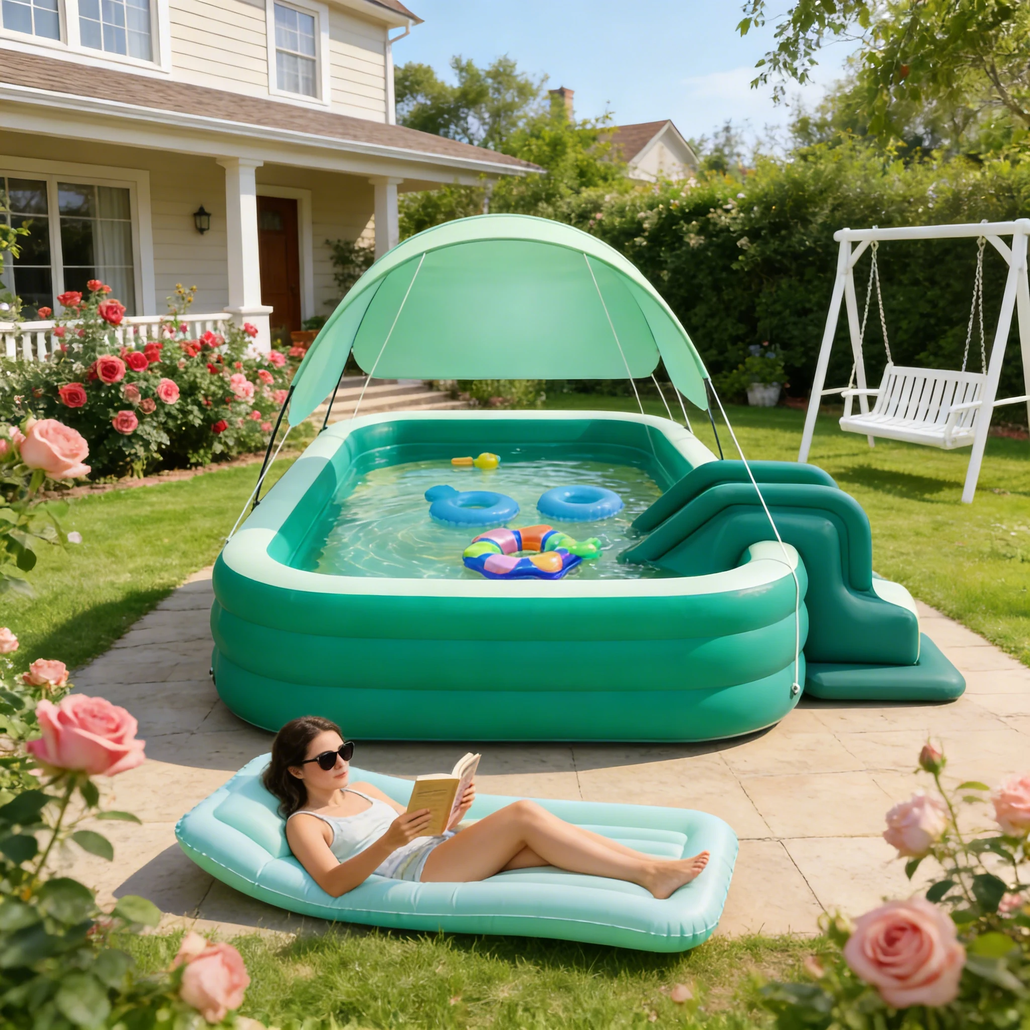 Weather-Resistant Inflatable Swimming Pool Outdoor Inflatable Swimming Pool Large for Garden Adult Kids Sun Protection Play