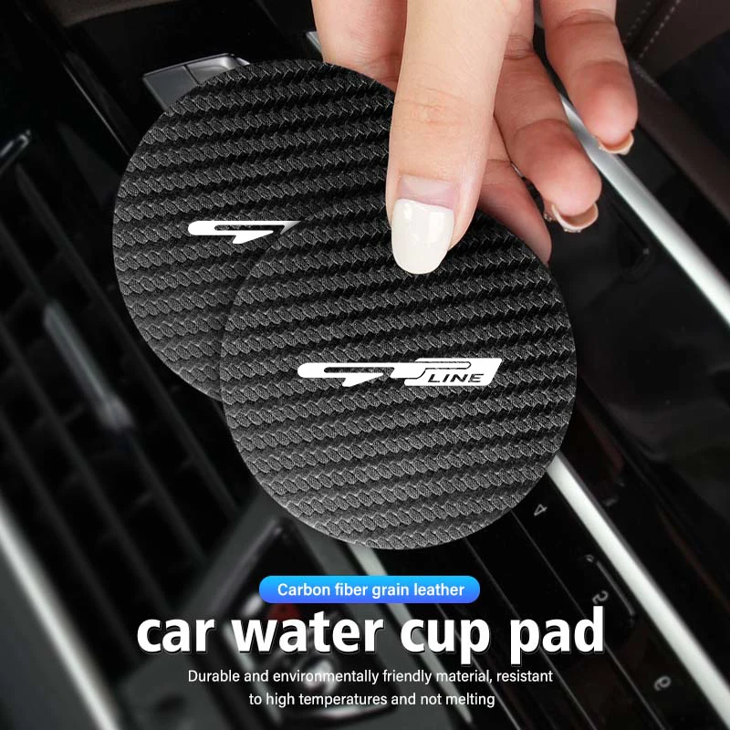 Carbon Fiber Car Coaster Water Cup Mat Drink Anti-slip Pad For KIA gt gtline Xline ceed Forte RIO STINGER Seltos K3 K4