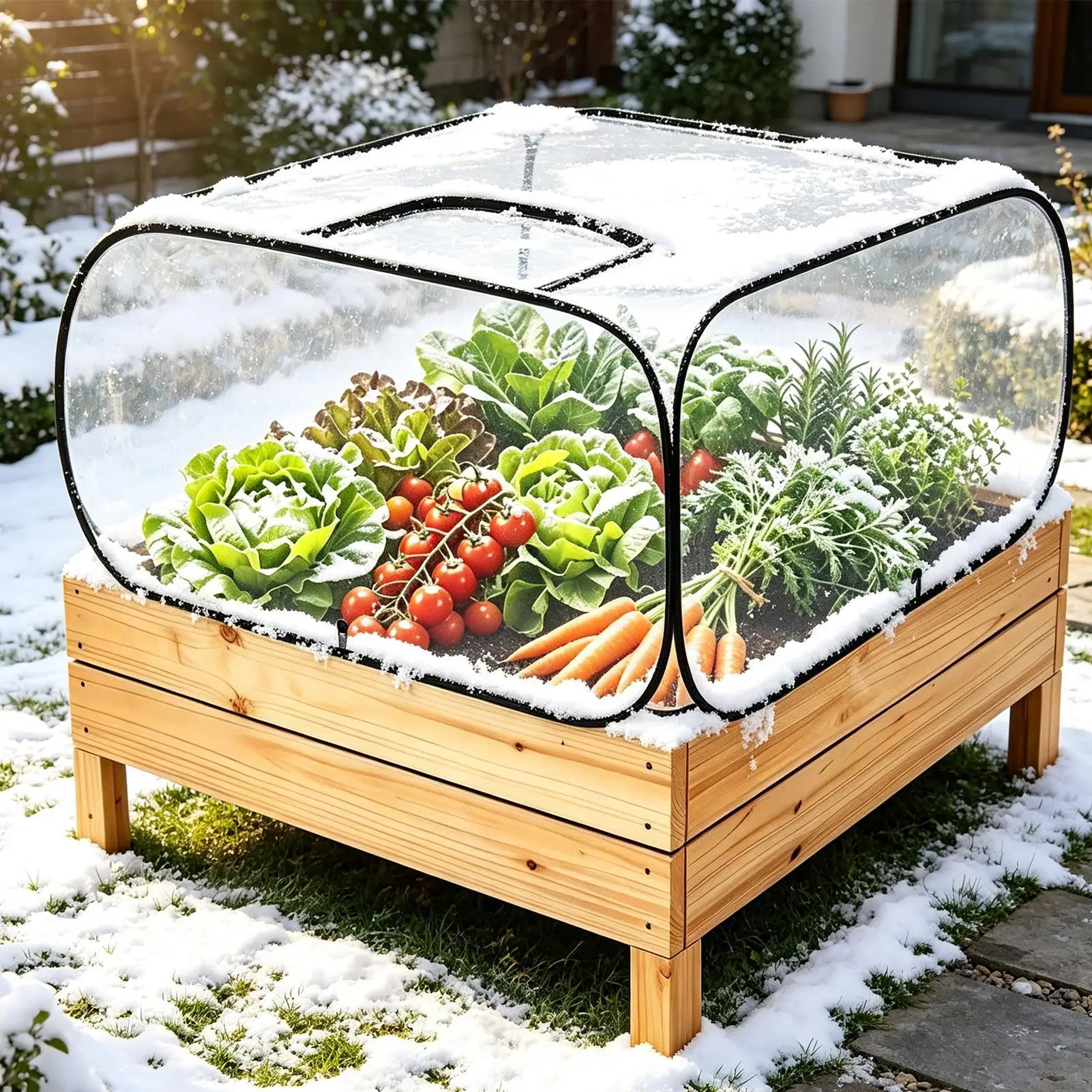 Outdoor Garden Antifreeze Cover Winter Garden Bed Plant Freeze Blanket With Stakes Waterproof Windproof Zippered PVC Cover