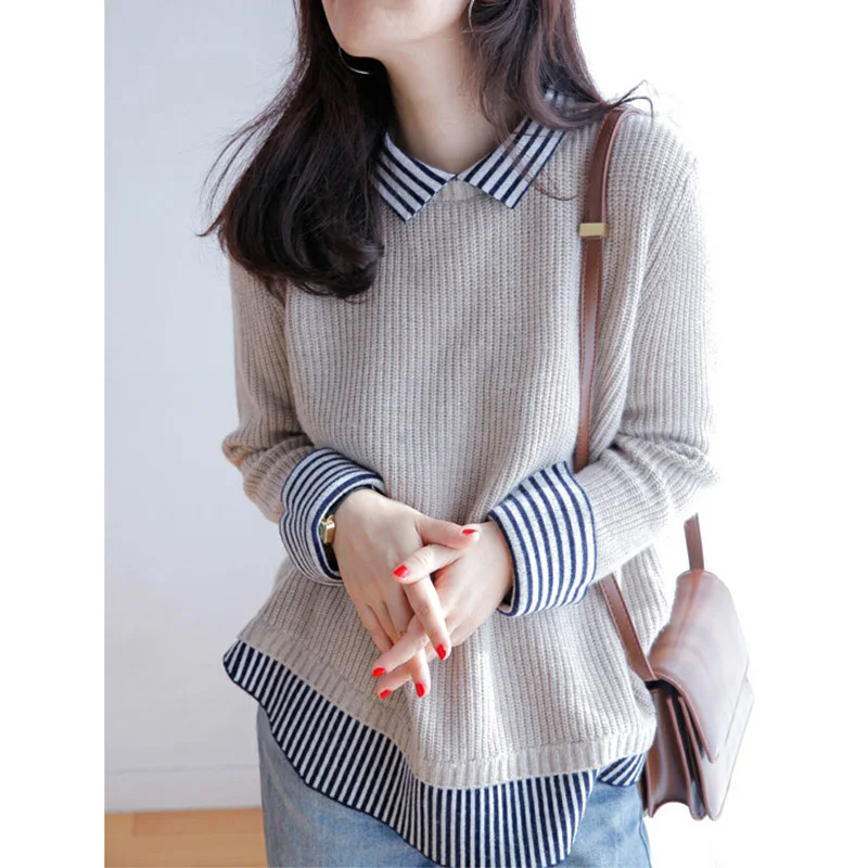 

Полосатый вязаный свитер Ne, осенне-зимний дизайнерский шерстяной топ, корейский длинный свек, свободный трикотаж