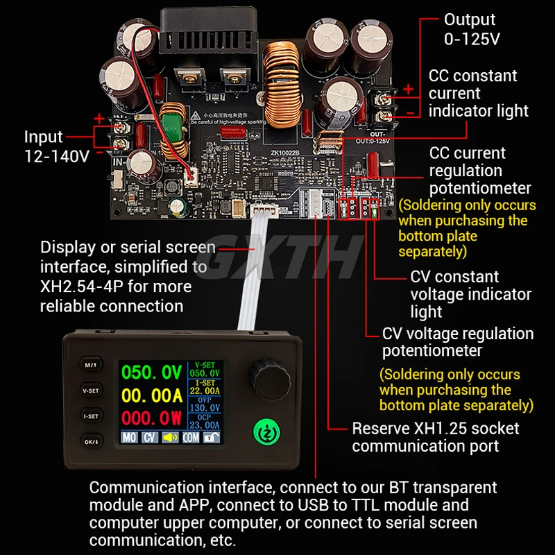 Imagem -02 - Módulo dc Buck Conversor Bluetooth Display Colorido Ajustável Regulado Tensão Estabilizada Fonte de Alimentação cc cv 125v 22a 1500w