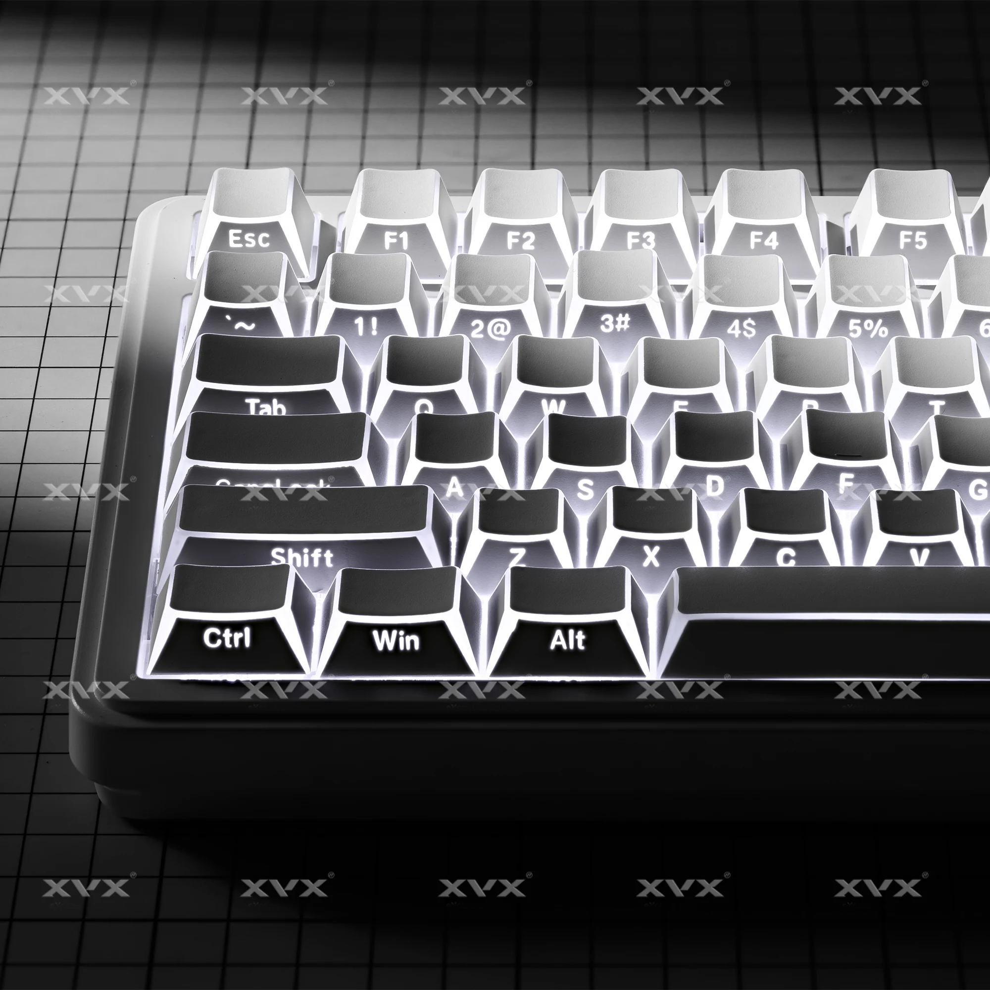 

Колпачки для клавиш XVX White Shadow PBT с боковым принтом, блестящие сквозные колпачки для клавиш, вишневый профиль, 136 клавиш, полупрозрачные вокруг краев
