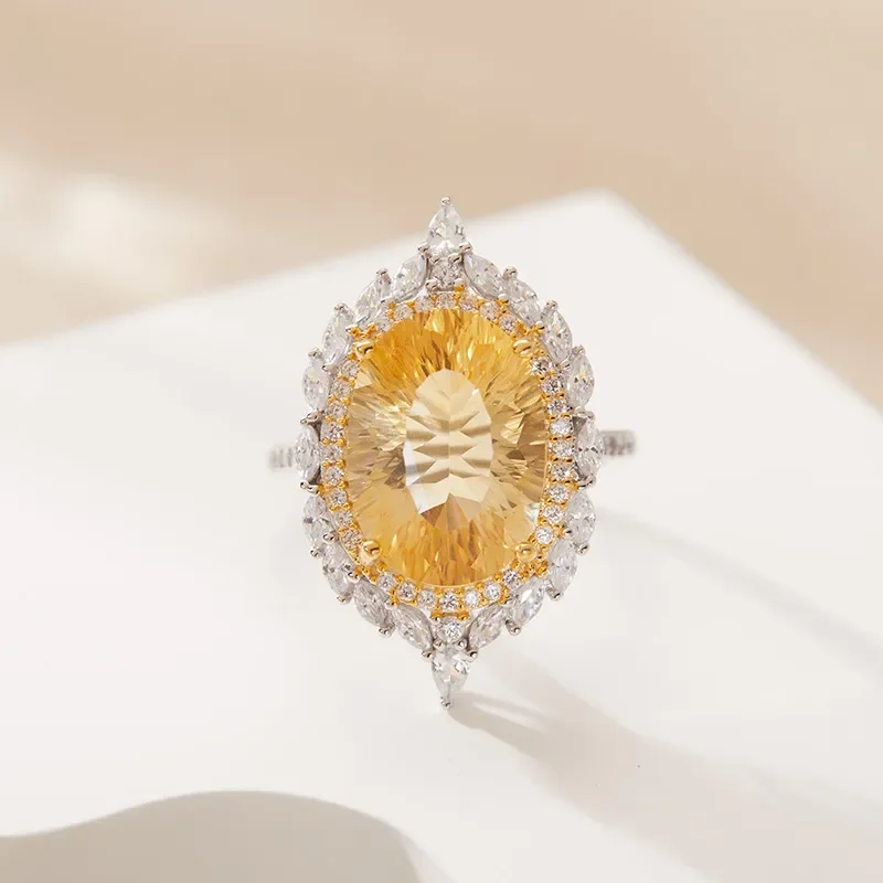 S925 sterling silver plated 18K gold natural color treasure large carat ring light luxury premium index finger ring energy