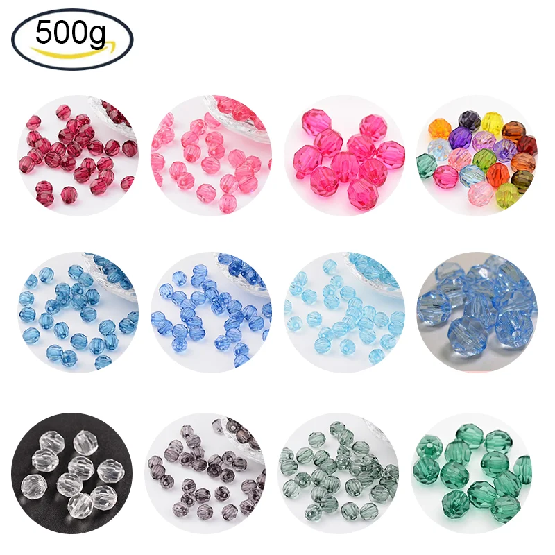 500g Transparent Acrylic Beads Faceted Round Gray 6mm Hole: 1.5mm about 4300pcs/500g