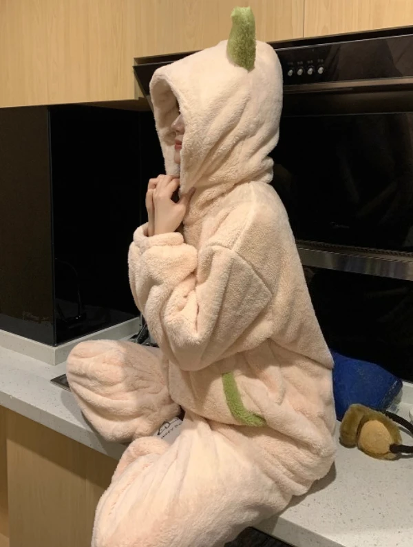 كبيرة الحجم النساء الشتاء سميكة لطيف المرجان بيجامة من الصوف موضة تنوعا تخفيض العمر فضفاضة مريحة مقنعين منامة مجموعة #6