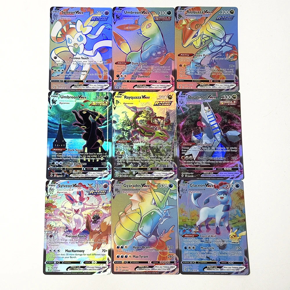 PKM PTCG Evolving Skies EVS V MAX Foil Proxy Game Cards Umbreon/Sylveon/Gyarados/Rayquaza/Glaceon/Duraludon VMAX Toy Gifts Cards
