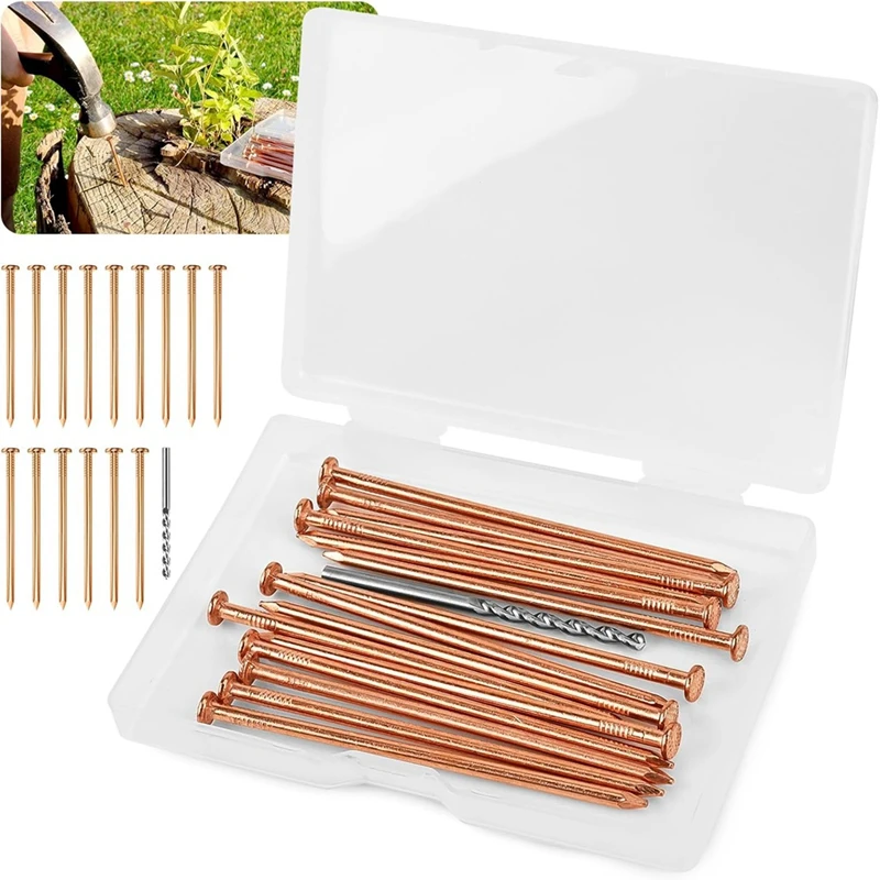 Copper Nails For Killing Tree Stump Roots, 3.15 Inch Copper Nails With Drill, Stake Removal Nailer For Trees