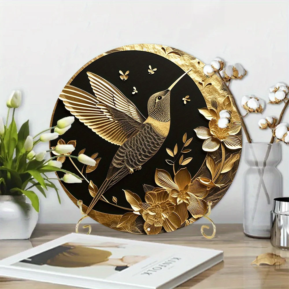 Faux Foil Stamping Papercut Art Painting Round Wreath Decorative Sign Apartment Decor Hummingbird Theme Decoration Q122