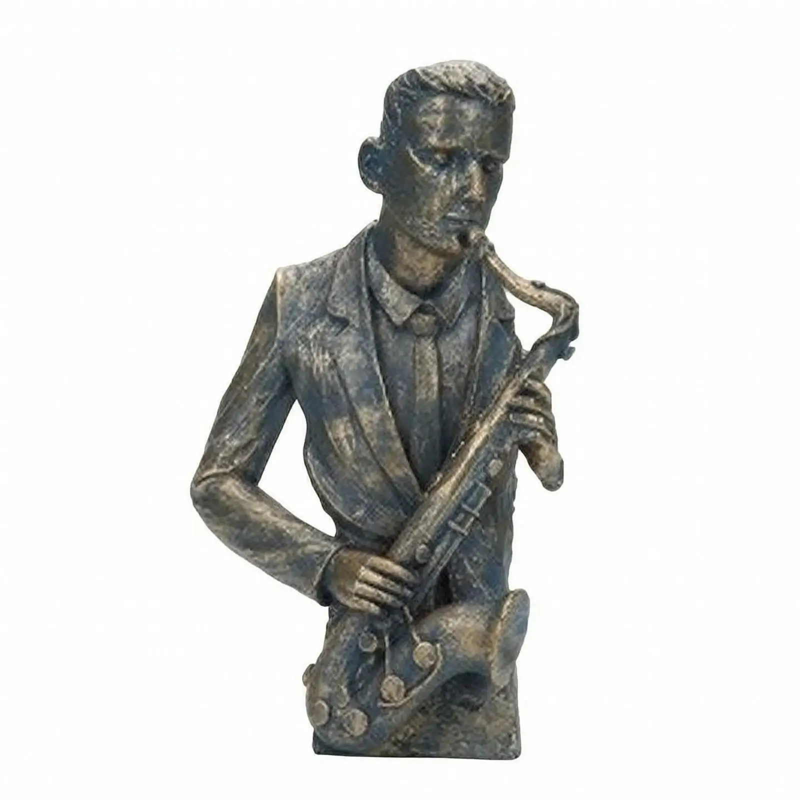 Saxophone Player Resin Figurine Carved Statue Bronze Art Decor for Desktop Cabinet Shelf Music Lover Home Gift