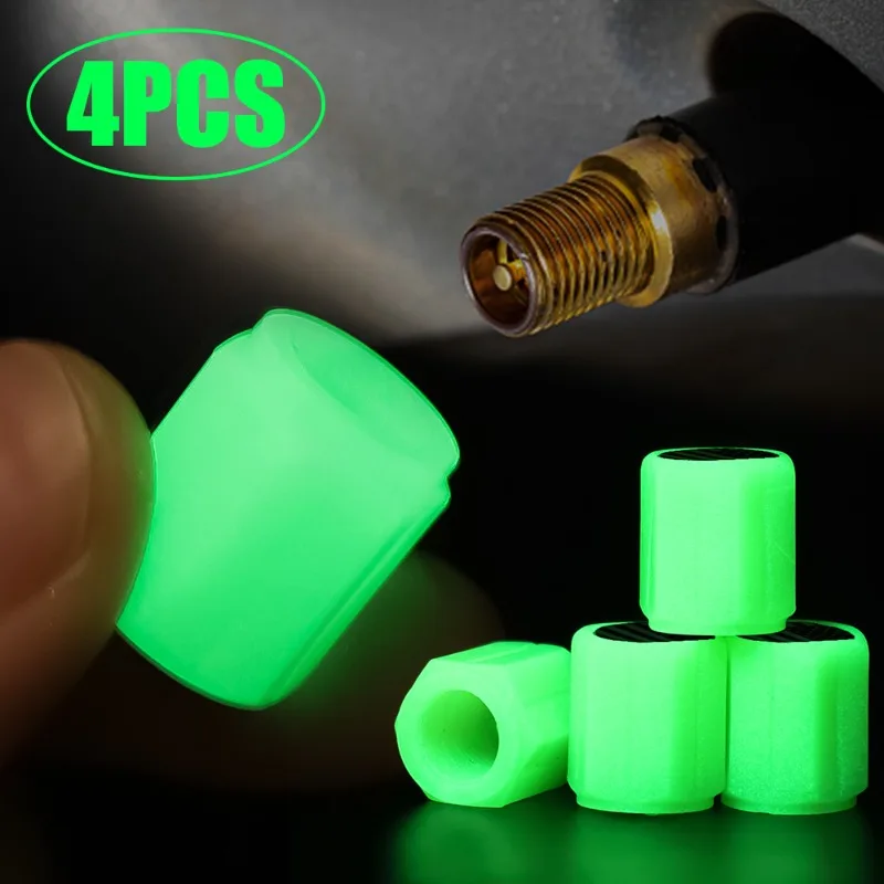 4 قطعة غطاء صمام متوهجة صمامات الإطارات الفلورسنت للسيارة دراجة نارية مقاومة للتآكل ديكورات مقاومة للماء