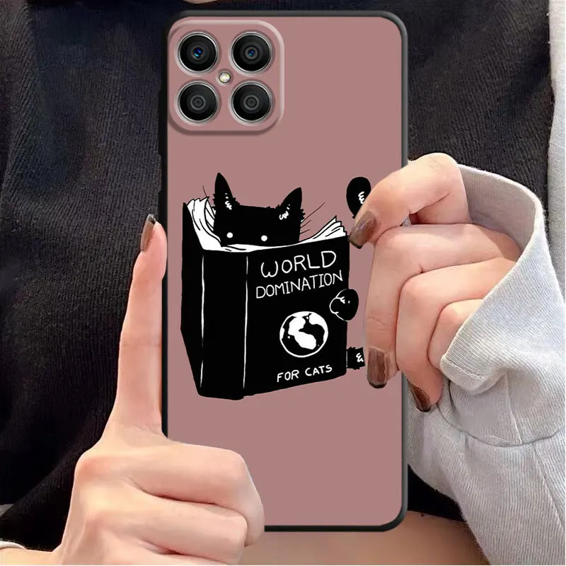 Cat Cartoon Cute Black Soft Case for Honor Play 9A 30i 20 Lite 8X 50 Pro 60 X8 9X Pro 70 X7 X6 X40 20i Cover Coque Black