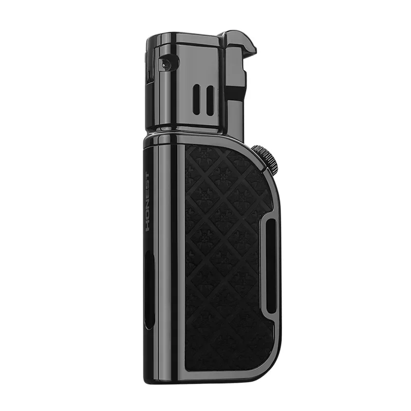 Creative Grinding Wheel Double Flame Lighter, Direct Injection + Open Flame Butane Gas Lighter, with Cigar Drill
