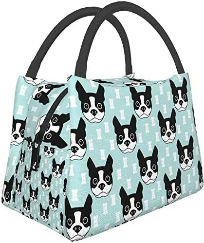 

Reusable Lunch Bag Boston Terrier and Dog Insulated Lunch Box Cooler Tote Bag Organizer Bag for Work Outdoor Picnic