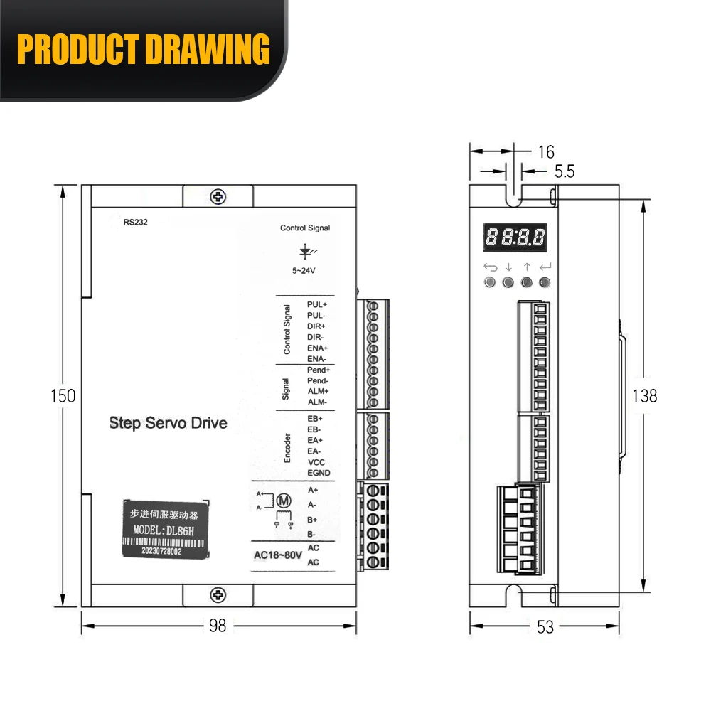 Digital Display Motor Driver DL86H AC18~ 80V/DC24-110V upgraded version Suit For Nema34 Nema23 Close Loop Stepper Motor