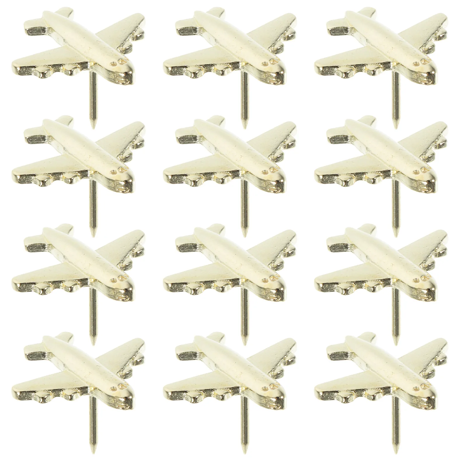 12Pcs Airplane Push Pins 3D Metal Gold Creative Thumbtacks for Cork Board Photo Wall Map Pins Decorative Office Home