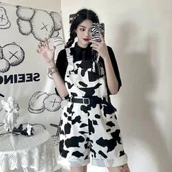 Oversized Jumpsuits Women Cow Print Playsuits Loose Casual One Piece Outfit Womens Clothing Wide Leg Shorts Five-point Pants