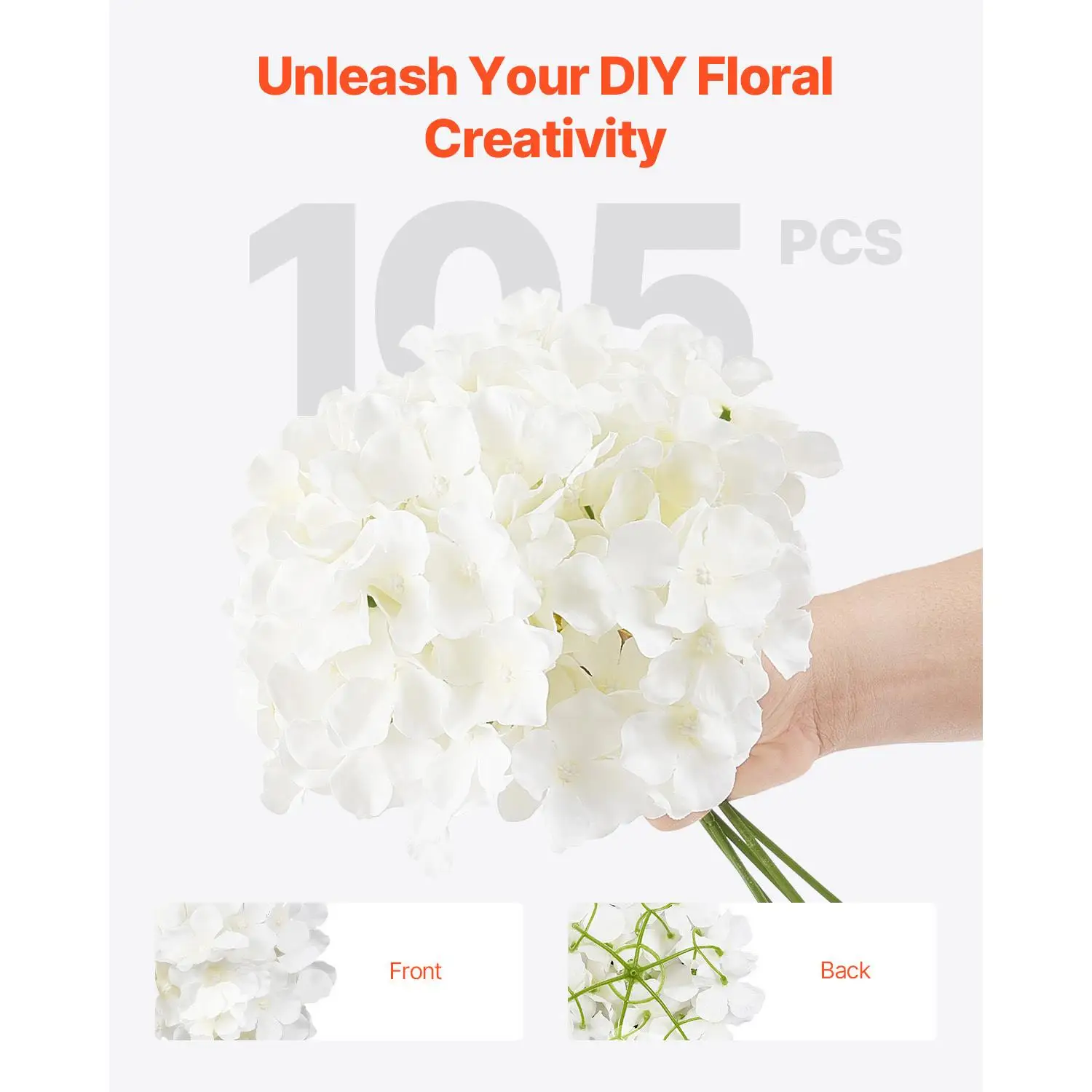 105 Pcs Realistic White Silk Hydrangea Artificial Flowers with Stems for diy Wedding Bouquets Bridal Shower Centerpieces Home Decor and Party Table Arrangements
