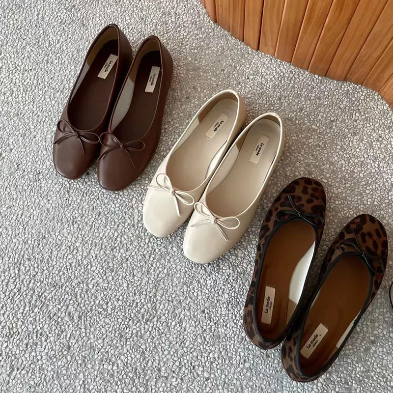 2024 Summer New Brown Brand Women Flat Shoes Fashion Ballet Leopard Print Ladies Elegant Shallow Slip On Soft ballerine Shoes