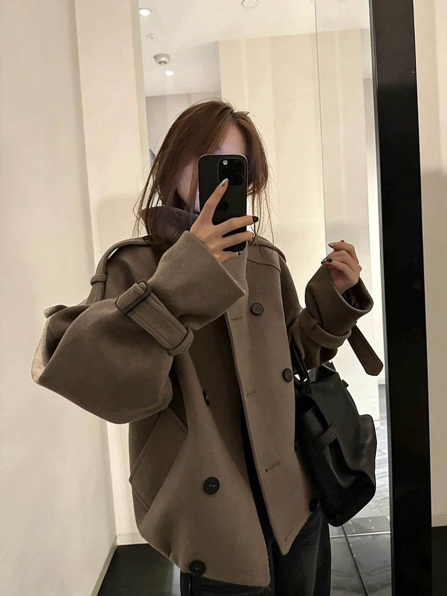 

Korean Sle ort Stand Collar Woolen Coat Women's Faion Winter New Arrival High End Feeling Camere Coat by LOSA ROSA