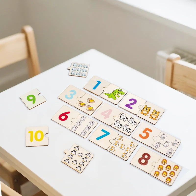 木製数字マッチングパズル動物数字英語認知 1-10 デジタル啓発数学知育玩具 GitsFor 子供