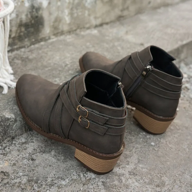 النساء الجوارب 2026 الخريف الجلد المدبوغ 6 أحذية النساء موضة حجم كبير 43 منصة الأحذية الجانب سستة كعب حذاء من الجلد بوتاس دي Mujer