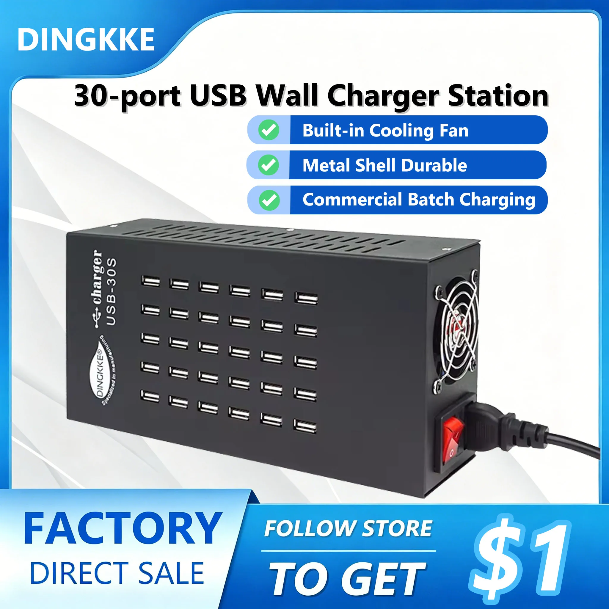 30Ports USB Charger 300W Smart USB Charger Desktop Charging Hub Multi-Port Charging Station for Android Iphone