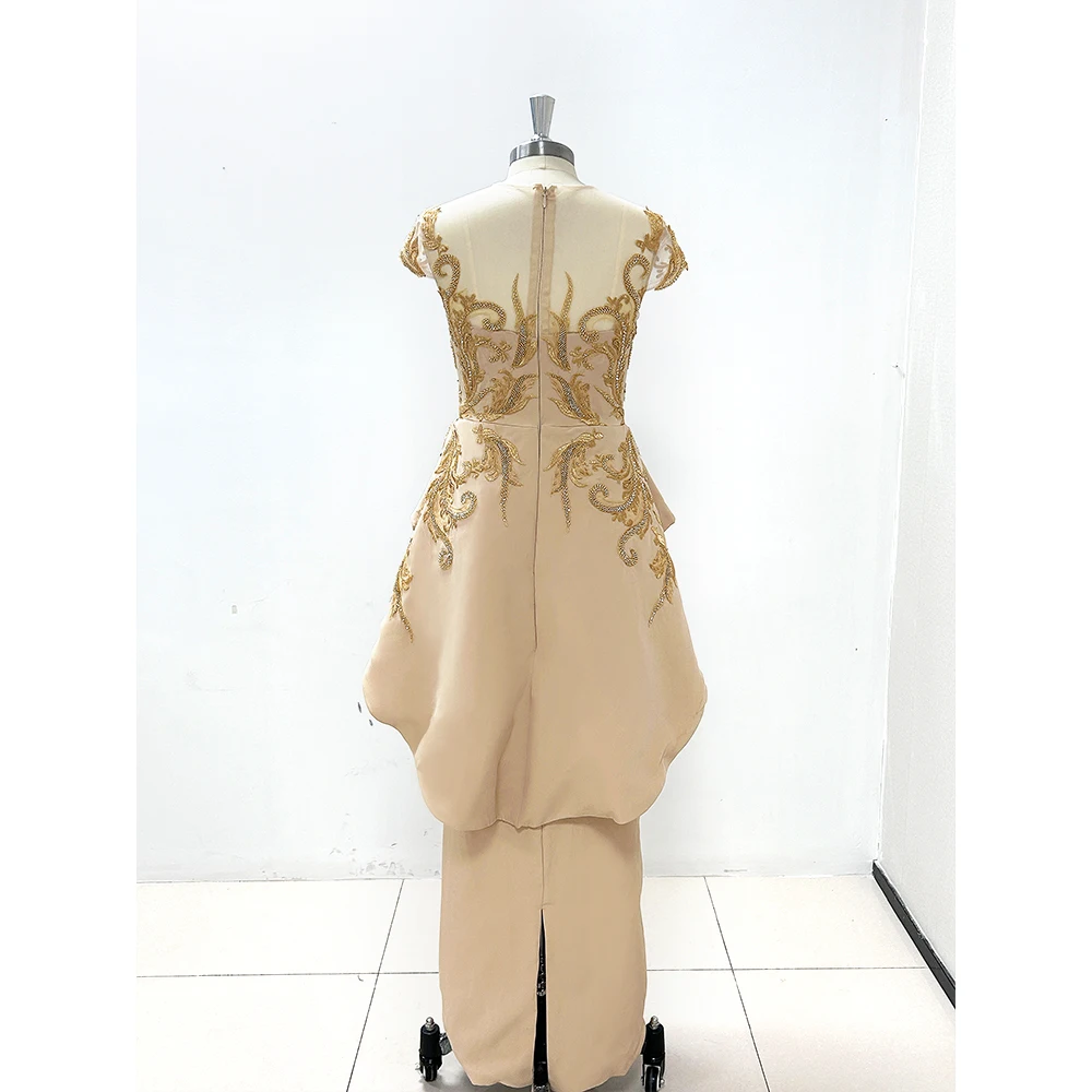 Robe de Soirée en Dentelle à Manches Courtes et Col Rond pour Femme, Tenue de Bal Élégante, Éducative, Longueur au Sol, pour les Occasions Spéciales