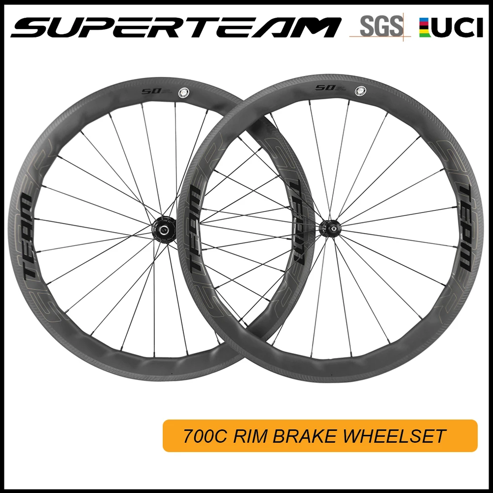 

Superteam 100% 700C Carbon Road Bicycle Wheelset 50mm Clincher Tubeless bike Rim Brake Wheels UD Matte for HG/XDR