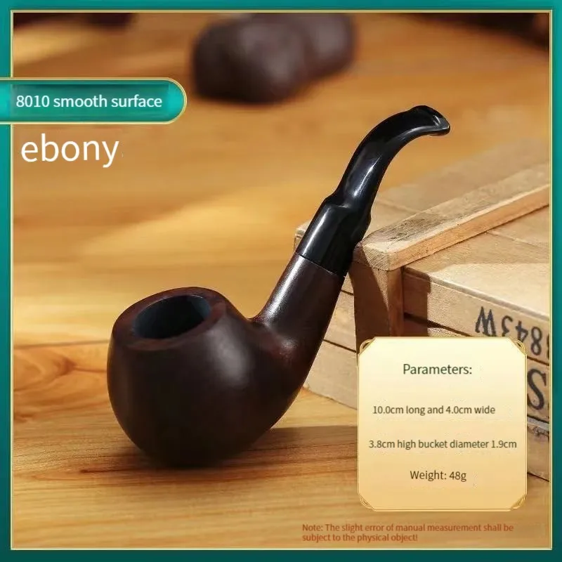 Ebony Wood 3mm Filter Flue Tobacco Pipe Retro Gentleman Bent Type Handle Handmade Smoking Pipe With Accessory Old Dad's Gift