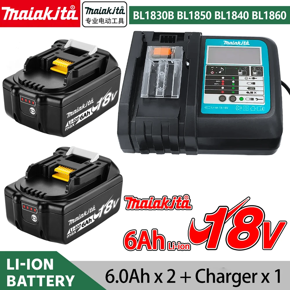

High Capacity for Makita BL1860 Battery 18V 6Ah Lithium Rechargeable - Fits BL1840 BL1850 BL1860B LXT 400 Series Power Tools