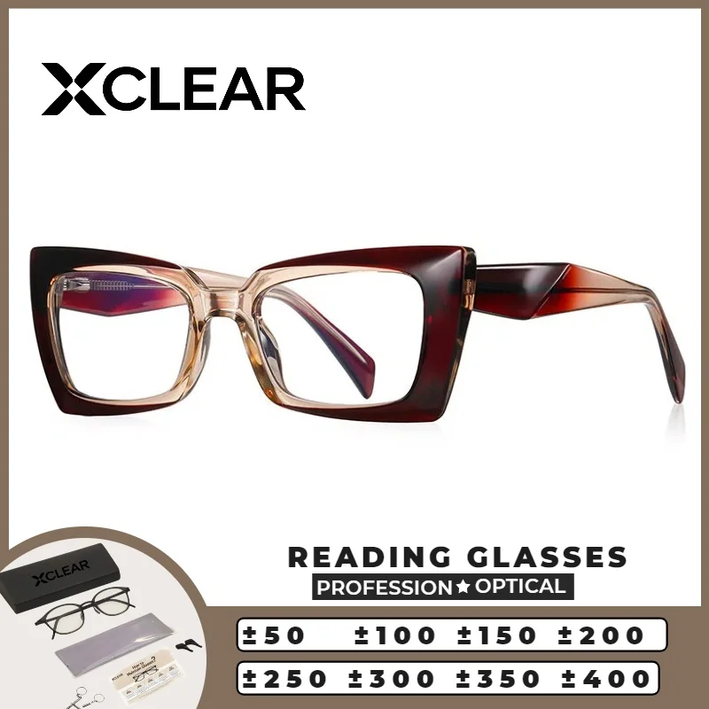 

Xclear New Design Trendy Full Rim Cat Eye Reading Glasses Women Anti Blue Ray Currents Progressive Prescription Optical Eyewear
