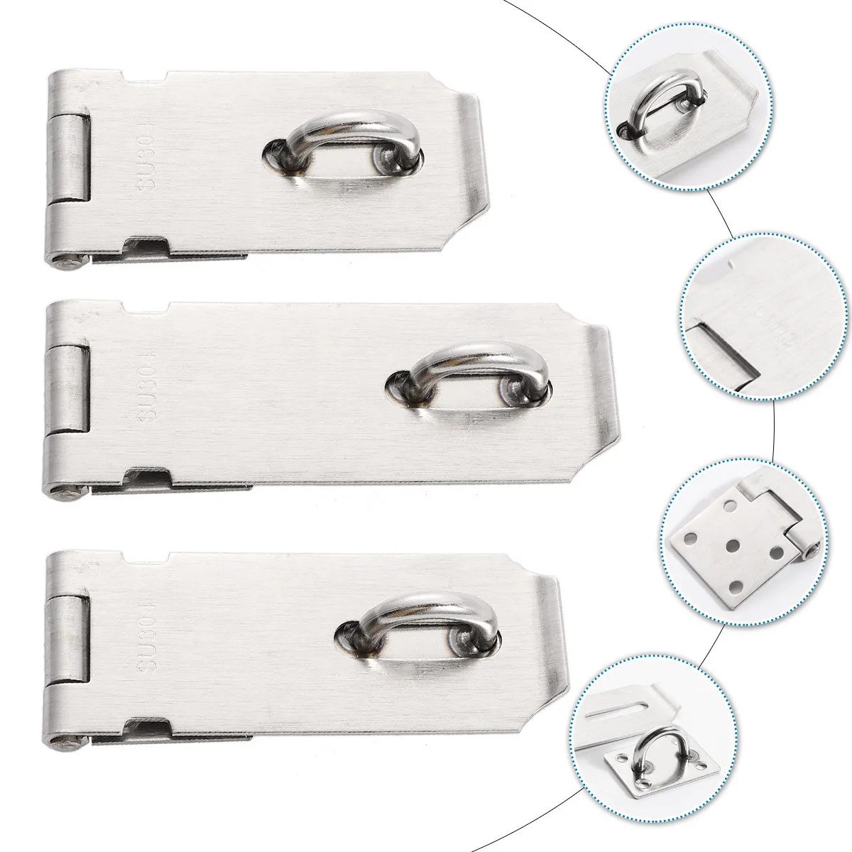 3Pcs Thickened Stainless Steel Padlock Hasp Door Clasp Lock Latch for Cabinet Drawer Cupboard Gate Shed Garage Security 3Inch